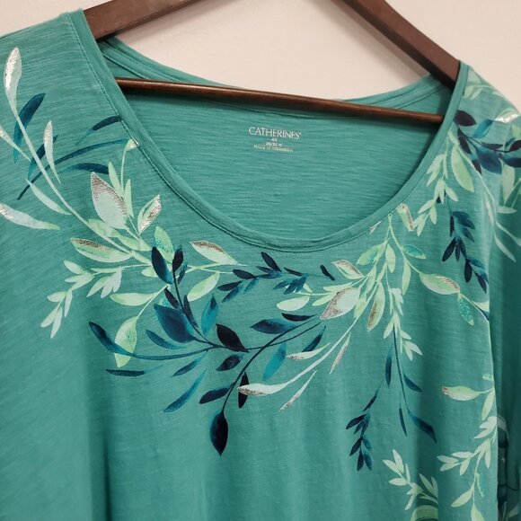 Catherines Womens Metallic Floral Top Size 4X Blue Artsy Capsule Timeless Staple - Picture 2 of 10